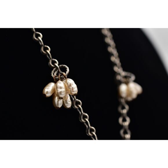 Sorrelli Vintage Pearl Tassel Necklace Tassel Cluster Pendant Silver Chain Bin6B - Picture 6 of 12